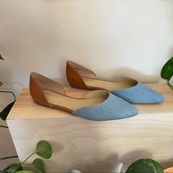 NWT 7 pointed toe slip on brown and denim D’orsay flat Nine West - Picture 5 of 12